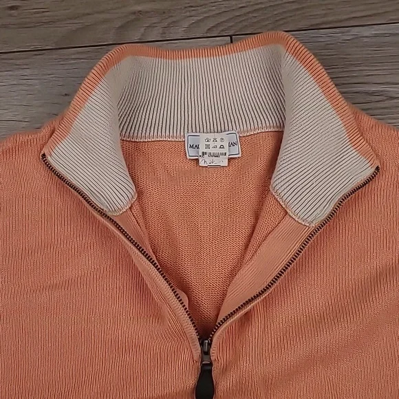 MAUS & HOFFMAN Pastel Orange Peach Pima Cotton‎ Mens M Half Zip Pullover Sweater